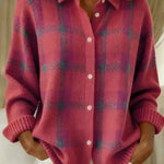 Antje - Weiche karierte Strickjacke - Pink