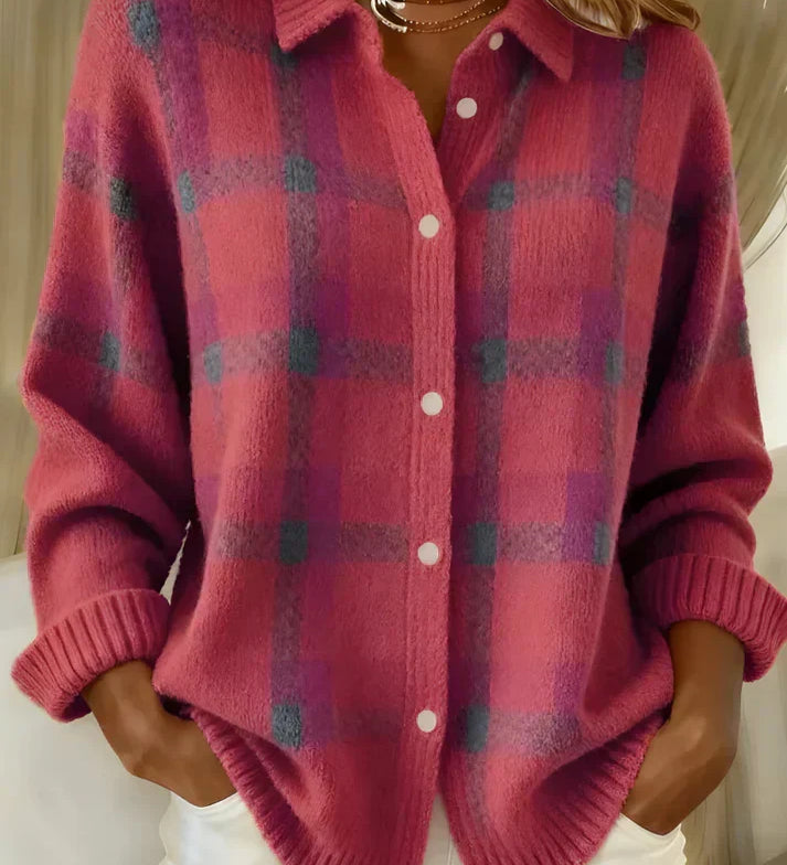 Anja - Weiche Hemd-Strickjacke in Rosa